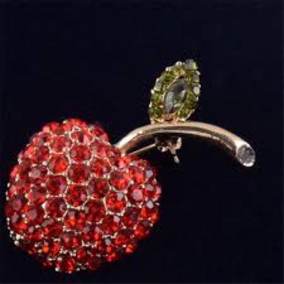 Accessories - Sparkling Red Rhinestone Apple Brooch Pin